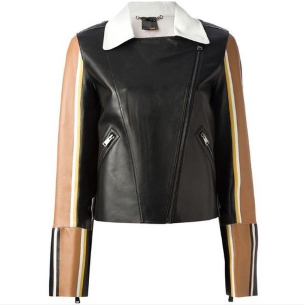 Fendi Colour Block biker Leather Jacket